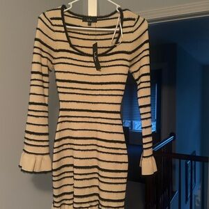 Lulu's Black and Cream Long Sleeve Dress
